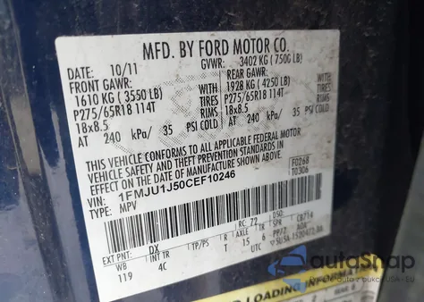 2012 Ford Expedition Xlt из США, поврежденный, VIN 1FMJU1J50CEF10246